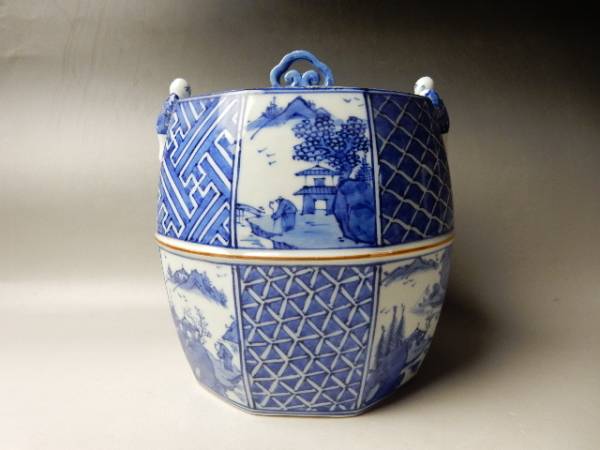 壱 高野昭阿弥作 祥瑞写 二閑人 水指 茶道具 共箱(錫製)