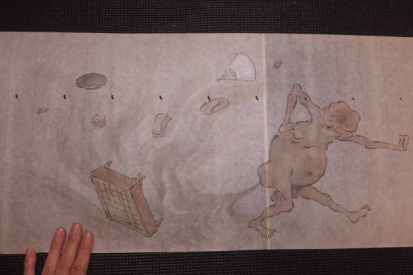 鳥羽僧正肉筆戯画！陽物放屁合戦絵巻物！ 検和本妖怪鳥羽絵春画(掛軸