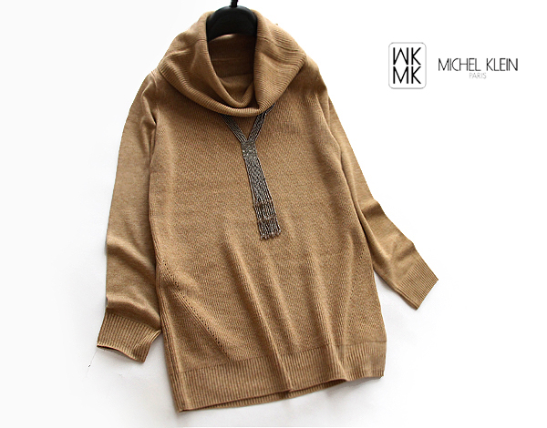 MKミッシェルクラン■切替え編みオフタートルロングニットCA38