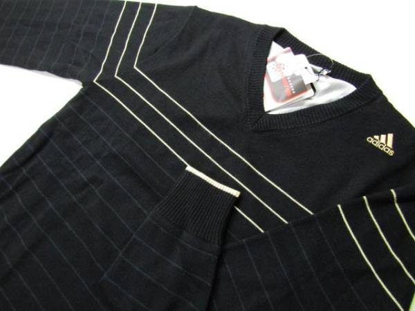 ◆adidas16200ThemotronボーダーVネックセーター(M)黒新品◆