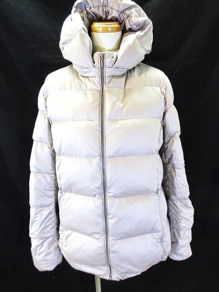 ユニクロ ダウン コート ジャケット フーデッド グレー 光沢 XL