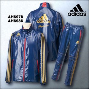 送料無料◆アディダスプロフェッショナル厚手ウインド上下(Ｍ)紺