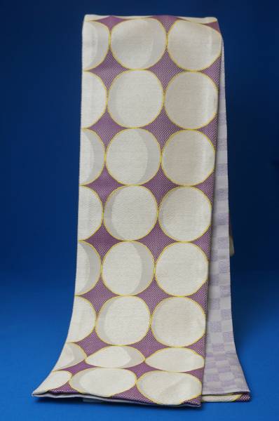桐生織 正絹 半幅帯 両面　小紋 紬 浴衣 水玉 市松模様　HHS001