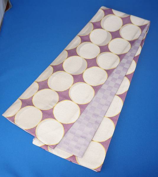 桐生織 正絹 半幅帯 両面　小紋 紬 浴衣 水玉 市松模様　HHS001