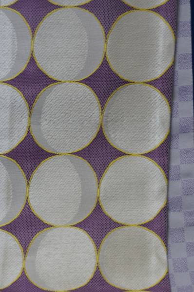 桐生織 正絹 半幅帯 両面　小紋 紬 浴衣 水玉 市松模様　HHS001