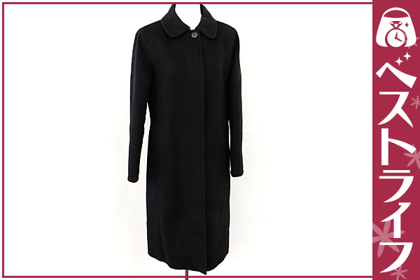1円 バーバリー ロンドン カシミヤ混 定番 ロングコート 9 黒