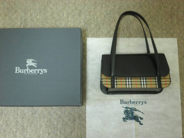 ハンドバッグ バーバリー レザー ブラック 黒 ノバチェック BURBERRY