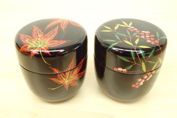 未使用◇早見征一 八ツ橋蒔絵 青漆 中棗 なつめ 共箱 未使用◇早見征一