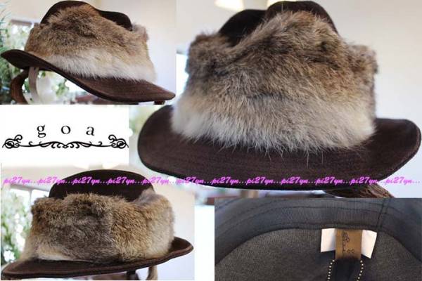新品タグ付きgoaゴア茶ファー付ハット牛革スエード本皮革ca4la