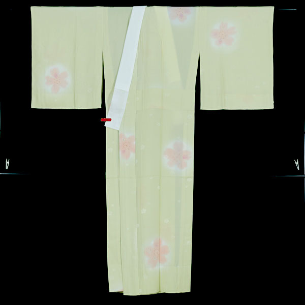 ≪6405≫　淡い黄緑に梅文様の正絹長襦袢　未使用　無双袖