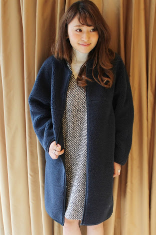 LIMITLESS LUXURYリミットレスノーカラーボアコートネイビー