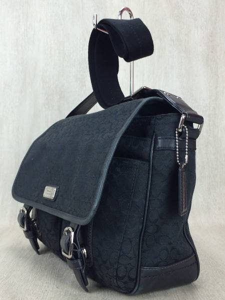 COACH◇スモールメッセンジャーショルダーバッグ/BLK/コットン… コーチ 