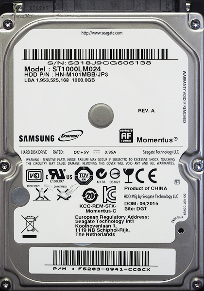 SAMSUNG ST1000LM024 HN-M101MBB 9.5mm 1TB 31回 7時間