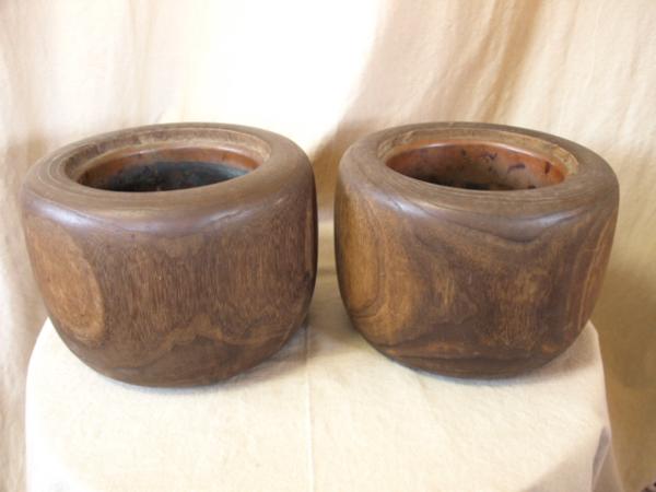茶道具　手焙り 定番，大得価 時代☆高級白木丸桐胴抜火鉢1組27cm