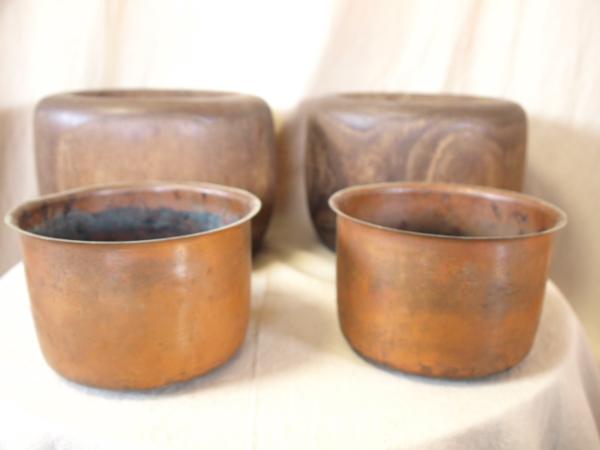 茶道具　手焙り 定番，大得価 時代☆高級白木丸桐胴抜火鉢1組27cm