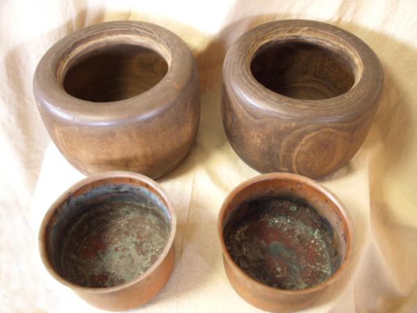 茶道具　手焙り 定番，大得価 時代☆高級白木丸桐胴抜火鉢1組27cm