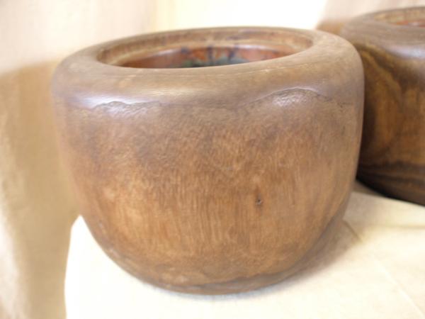 茶道具　手焙り 定番，大得価 時代☆高級白木丸桐胴抜火鉢1組27cm