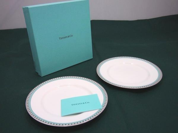 ▽美品【TIFFANY&Co】プラチナブルーバンド ペアプレート