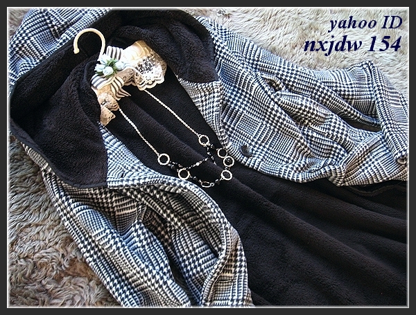 ◆Rose◇3～4L/あったか軽量♪グレンチェックのハーフコート黒白