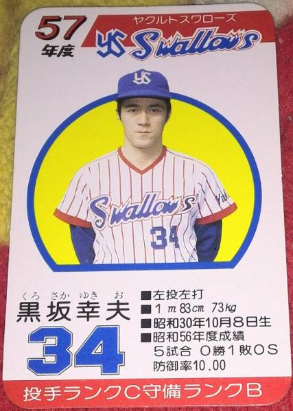 タカラプロ野球カード 昭和レトロ57年度 ヤクルトスワローズ タカラプロ野球カード昭和57年度ヤクルトスワローズ 黒坂幸夫(シングル