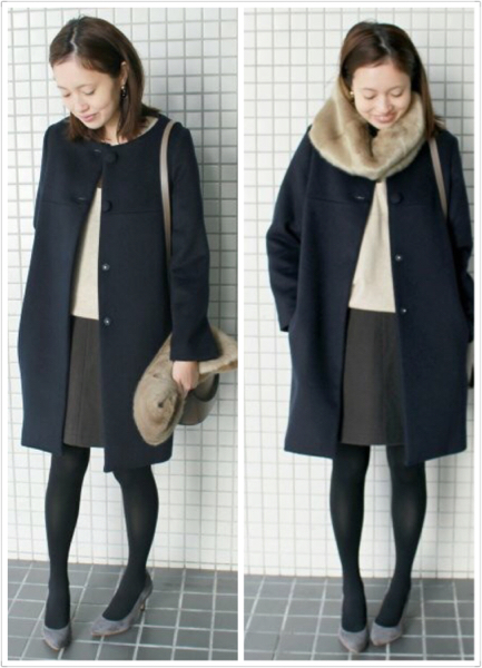 SLOBE IENA ファースヌードツキノーカラーコート 紺38 16aw