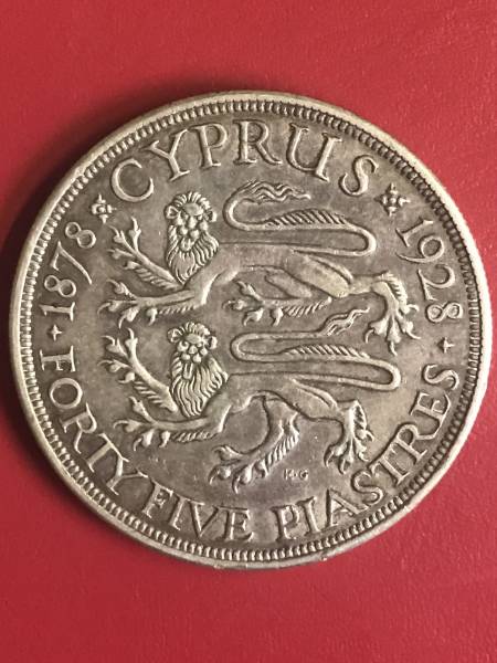 キプロス 1928年 45ピアストル銀貨 PROOF ジョージ5世 NGC認証 英領