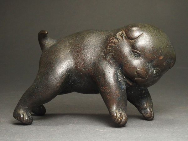 置物 双犬 古銅 メルカリ R6994 G 明治金工 子犬 R9214 M 共箱 戯れる子犬