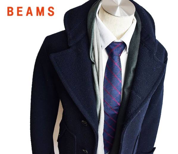 【BEAMS ビームス】 トラッド感◎ 極上メルトン地 コート ダークネイビー M ジャケット