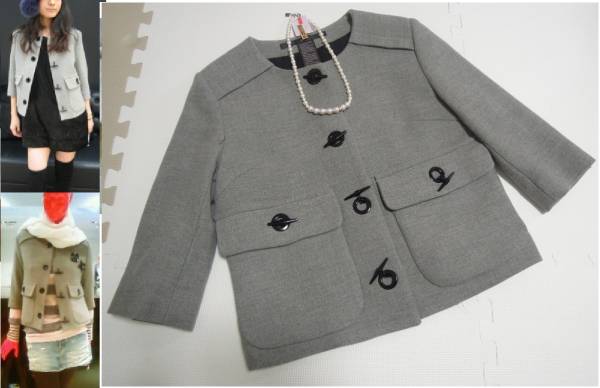 美品 ダブルスタンダードクロージング Sov. プレミアスムースジャケット ノーカラー グレー Ｆ