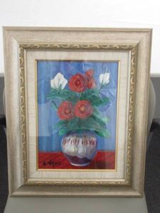 濱口清 「椿」 油彩 F6号 額装 額縁 静物画 直筆サイン入り 花 絵画 油彩