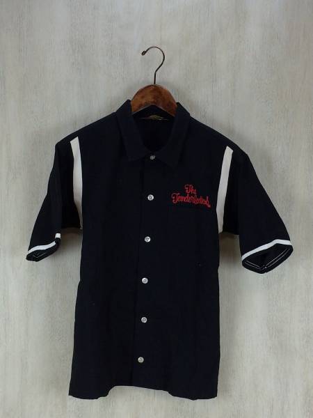 TENDERLOIN◇ボーリングシャツ/半袖シャツ/XS/コットン/BLK TENDERLOIN
