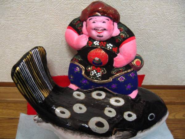 希少　中野人形　ふぐ乗り大黒天　土人形　土雛　奈良久雄 郷土玩具 - 中野土人形 長野県中野市 Yahoo!オークション 「ふぐ