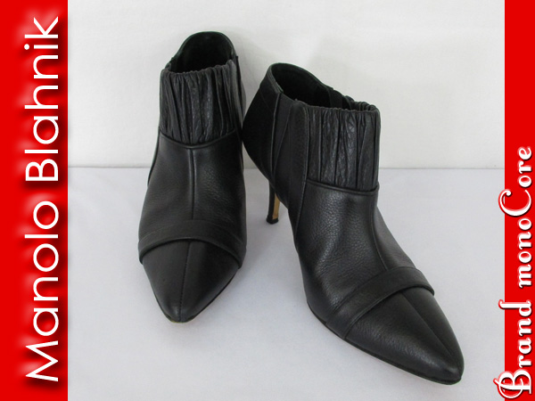 4205■マノロブラニク ショートブーツ レディース 黒 レザー 36■