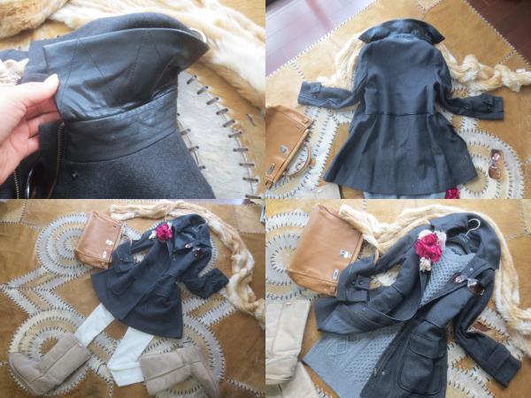 セオリーリュクス☆彡大人気可愛いAライン高級レザー襟使いトリミングもレザーの上質コートグレー素敵