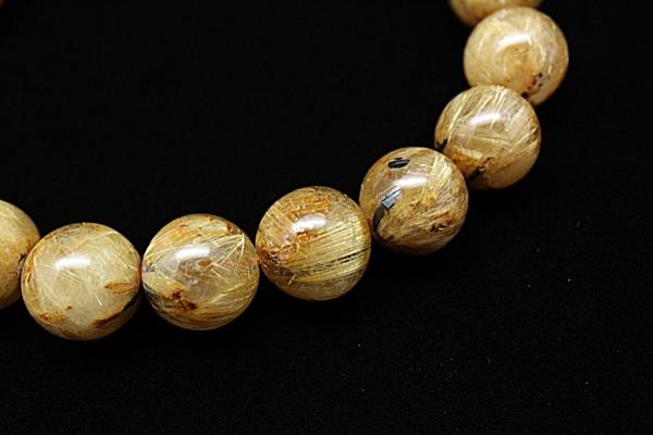 極煌14A】 極太 タイチン ゴールド ルチル ブレスレット 11.5mm 金針