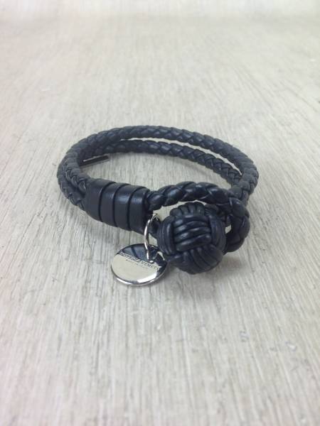 BOTTEGA VENETA◇2連ブレスレット/イントレチャート/レザー/BL