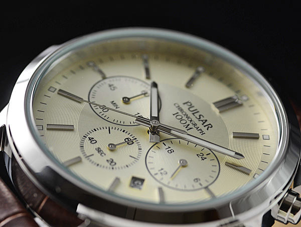 1円×3本セイコー逆輸入PULSAR シャンパンゴールド 100m防水クロノグラフ 本革ベルト 腕時計 新品未使用 SEIKO_2