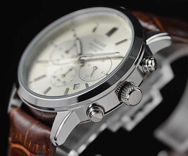 1円×3本セイコー逆輸入PULSAR シャンパンゴールド 100m防水クロノグラフ 本革ベルト 腕時計 新品未使用 SEIKO_3