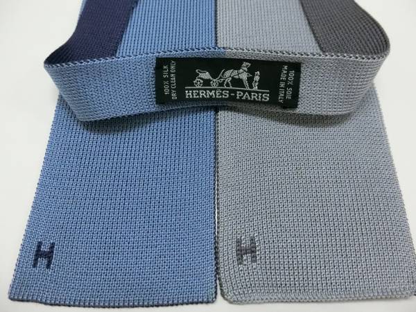 ☆HERMES エルメス ネクタイ シルク ニットタイ ブルー系×グレー系