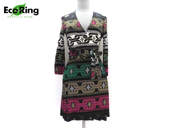 1円 美品 ダイアン フォン ファステンバーグ シルク ワンピース 6 AQ391