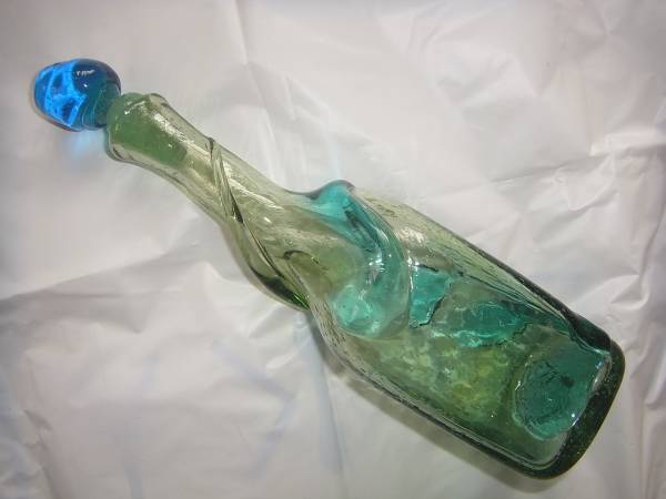 琉球ガラス 稲嶺盛吉 デキャンタ 泡 宙吹 やちむん 刻印あり 希少 稲嶺