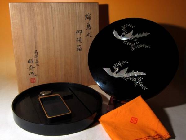 古美術青華堂｜H507 漆絵・朱漆塗龍文丸盆（江戸時代） 蒔絵箱