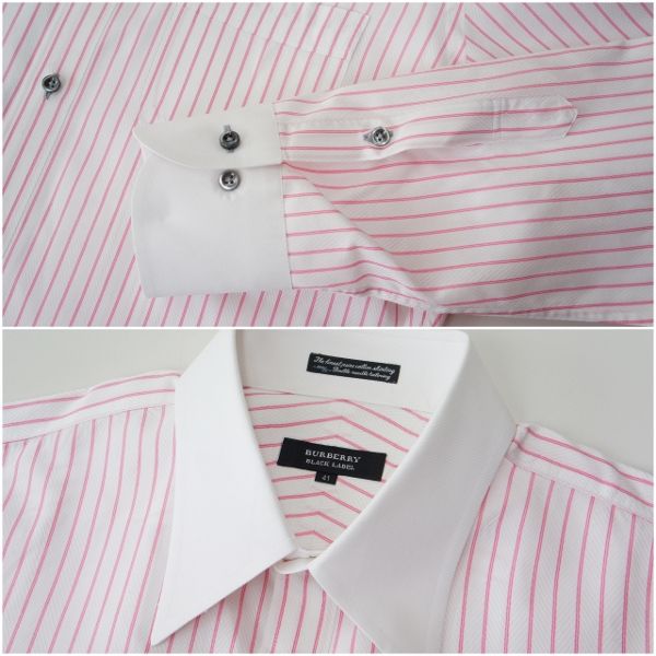 w7661*バーバリーブラックレーベル*コットン/ストライプ柄/長袖クレリックシャツ/ピンク41