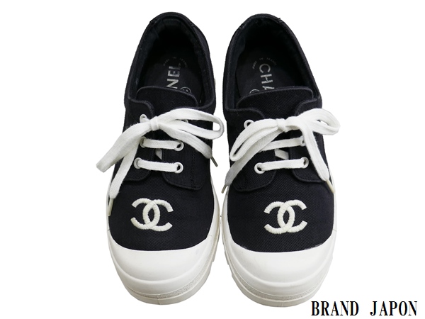 CHANEL シャネル 黒 白 ココマーク スニーカー 36 約23cm 美品 
