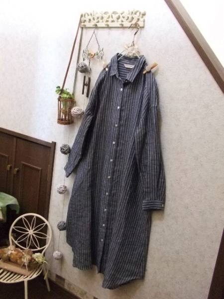 *サンバレー*ストライプ柄。リネンシャツワンピ♪
