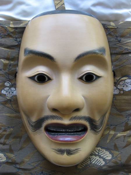 木彫能面 平太 面箱付 能面師 小松谷宏春作 箱蓋裏に署名 落款ありの