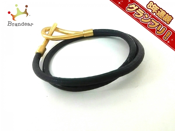 エルメス ブレスレット ジャンボ レザー×金属素材 黒×ゴールド