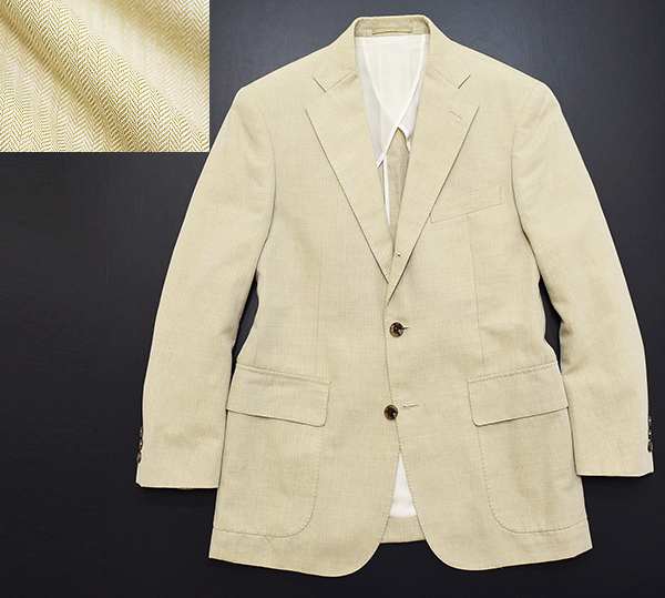 清涼感抜群!! Jプレス J.PRESS イラクサ混 背抜き 段返り サマーコットンジャケット/ブレザー ヘリンボーン/ベージュ 極美品◎