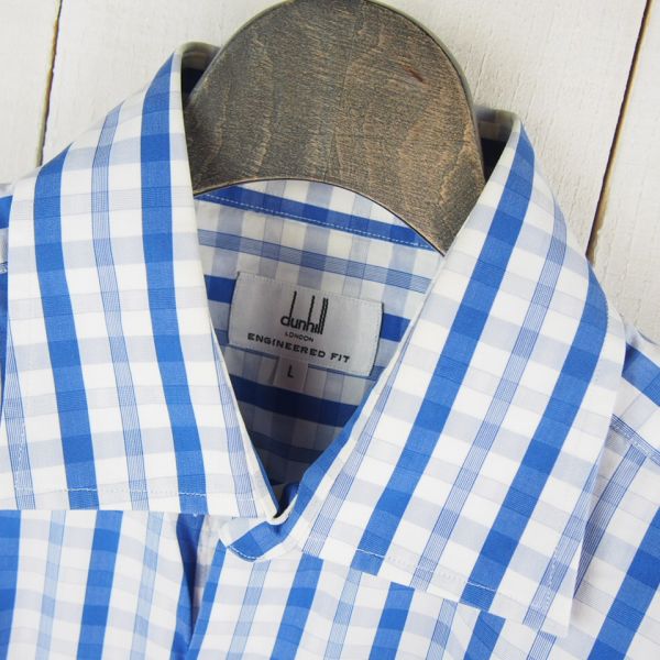 ダンヒル*dunhill*チェック柄コットン長袖ワイドカラーシャツ(L)