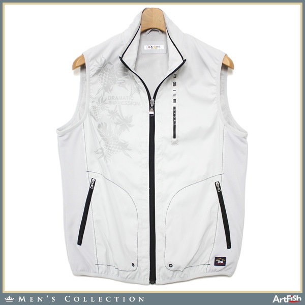 1円 春夏 VAGIIE ◆薄グレー トロピカル柄 プリント 紫外線カット 吸水速乾 ZIP ベスト ジレ a142*s46新品